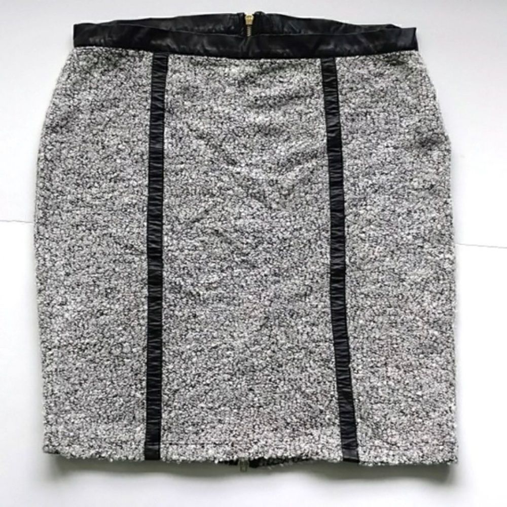 Melissa Paige Wool Skirt Black & White Bouclé Zip Pencil Skirt, Size 14 - Picture 8 of 8